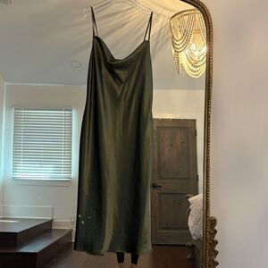 Birdy Grey Olive Green Satin Slip Dress